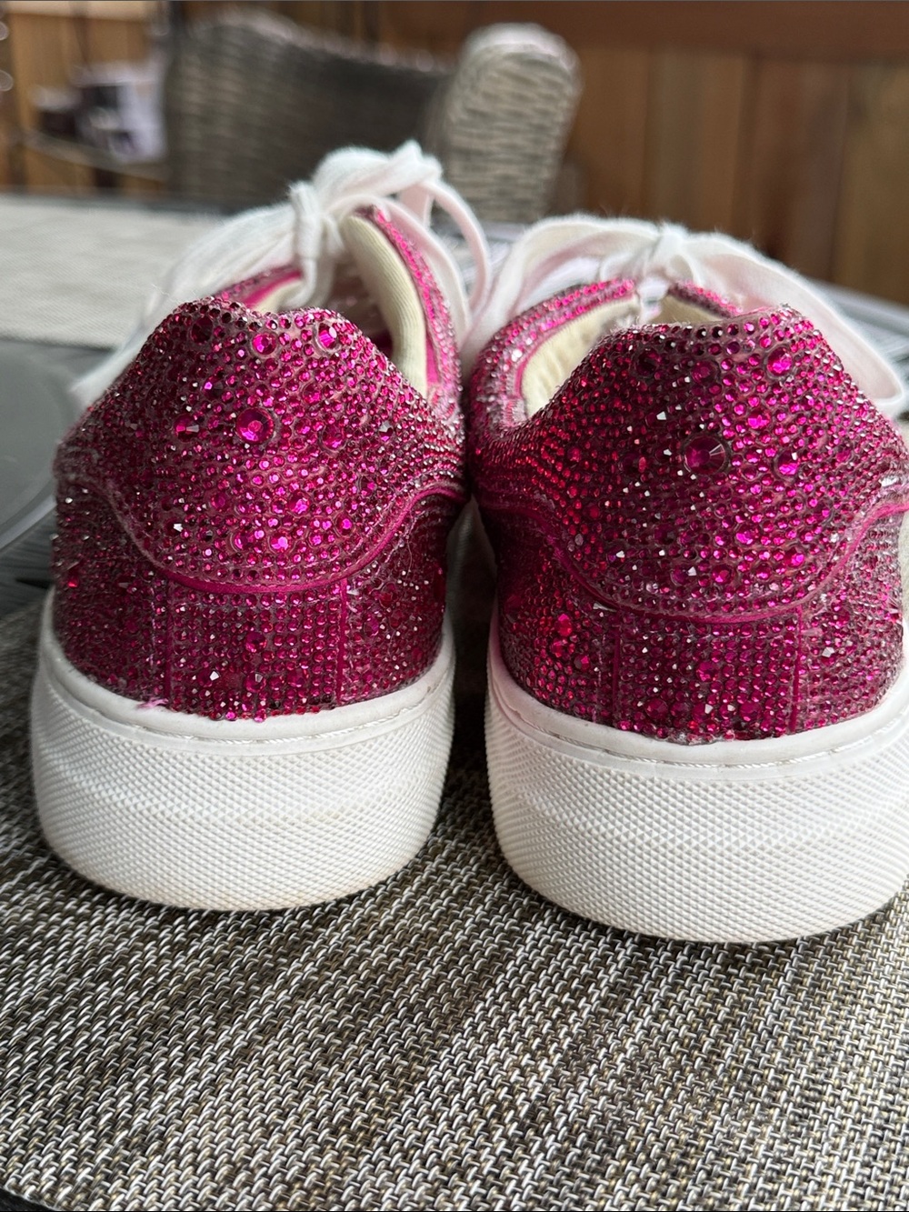 Betsey Johnson Sidny fuchsia Rhinestone/ crystal embellished Lace-Up Sneakers - Picture 7 of 8
